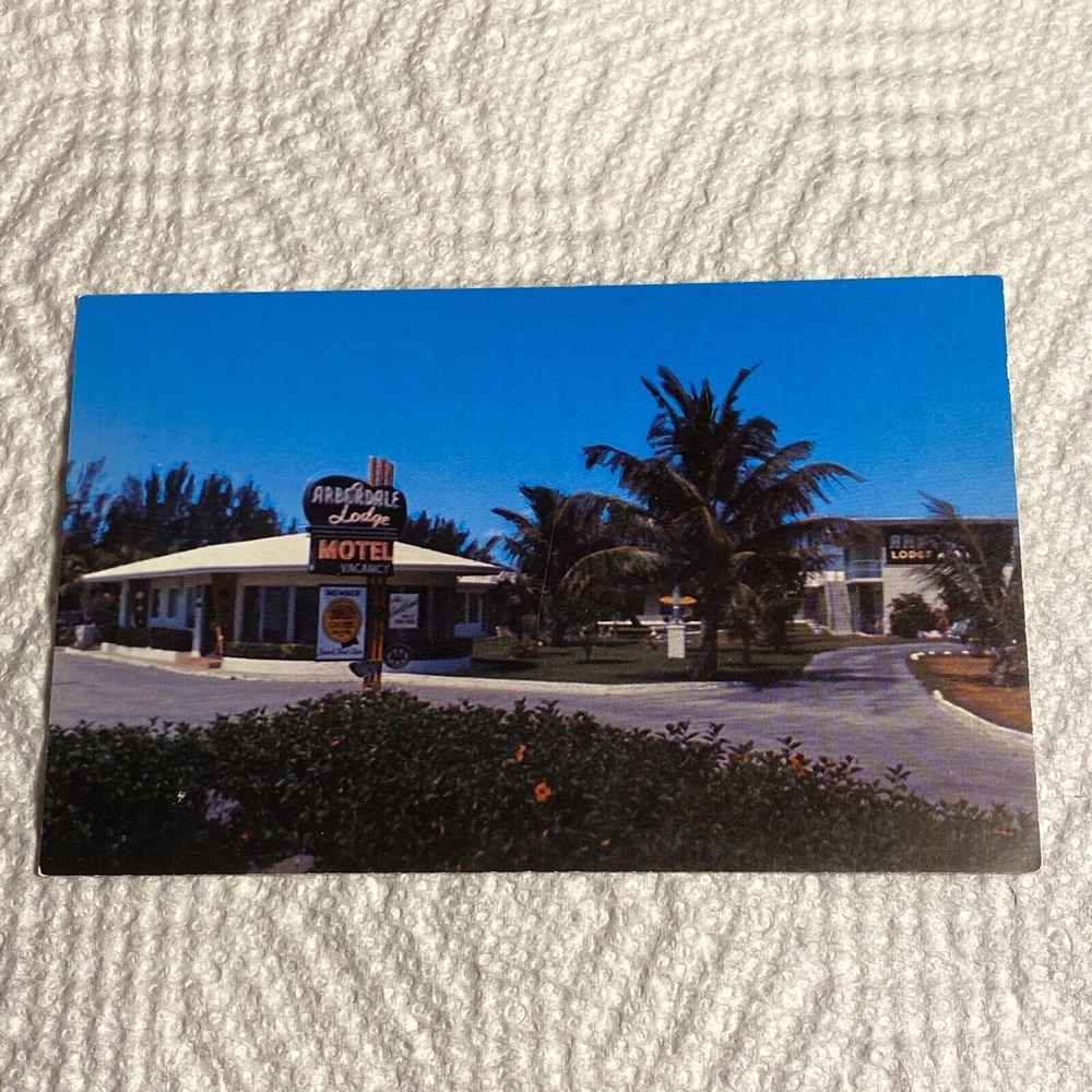 Vtg Miami Beach FL Postcard Arbordale Lodge Motel Biscayne Blvd Unposted 50s